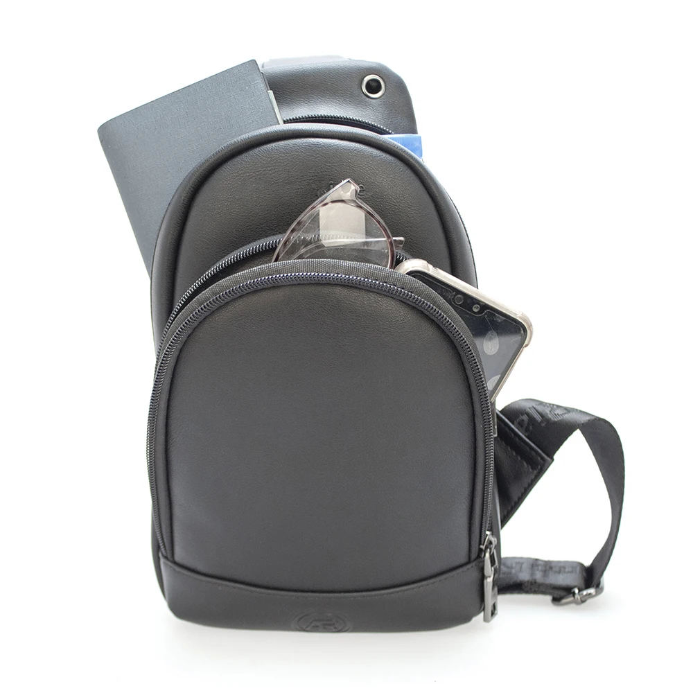 

New Fashion Custom Waterproof PU leather Business Bag With Strap Chest Pack Shoulder Bag Men Sling Bag, Black