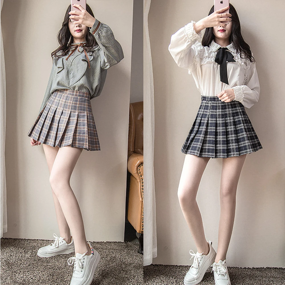 

Plus Size Harajuku Short New Korean Women Zipper High Waist School Girl Pleated Plaid Sexy Mini Skirt