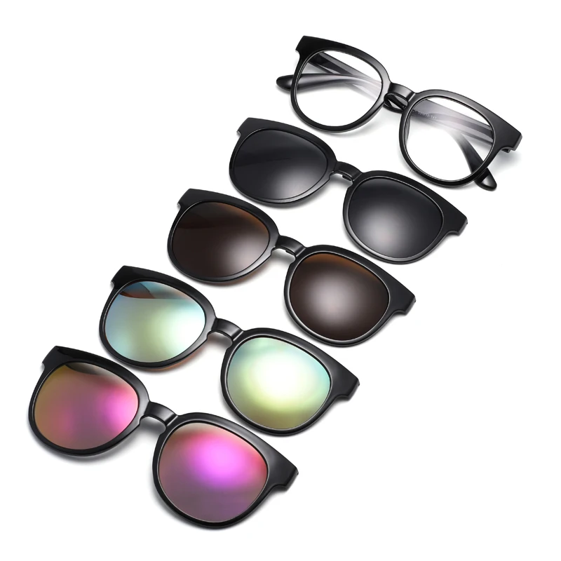 

2020 fashion Eyewear 5Pcs Clip-on Sunglasses Magnetic lens Plastic Frame Driving Glasses