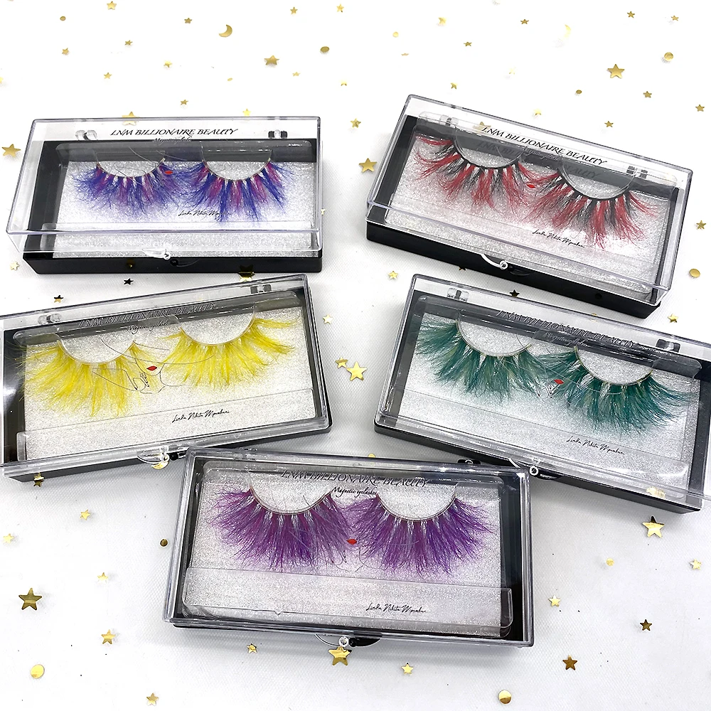 

New Design 25MM Colorful Mink Lashes Hand-made Minks Colored Full Strip Lashes Cruelty-Free Color Eyelashes