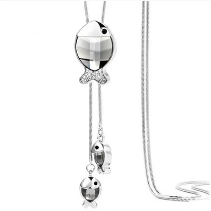

New adjustable length fashion crystal minnow pendant with fringe necklace