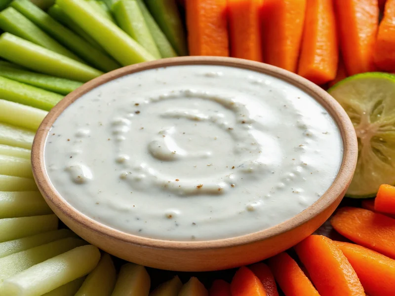 Homemade ranch dressing served with vegetable platter