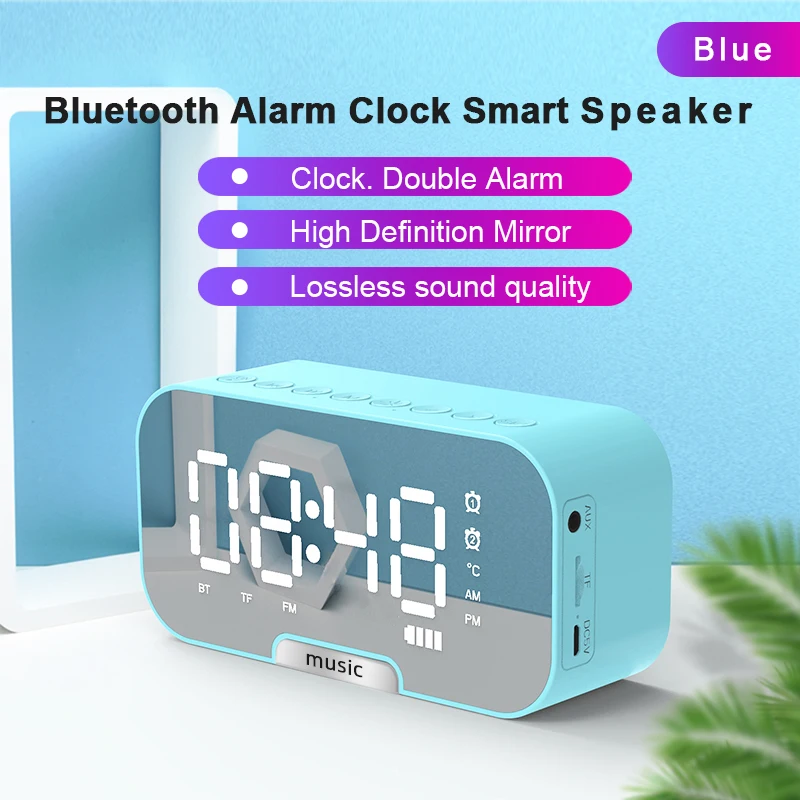 Wireless Speaker LED Mirror Alarm Clock Multi Function Digital Alarm Clock FM Radio Speaker Music Player Alarm Mode - ANKUX.COM