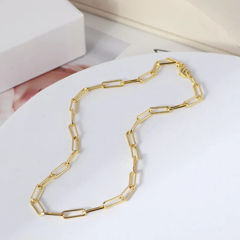 

Custom 14K/18K Gold Paper Clip Chain for Women/Men with High Quality Necklace Chain, Silver color