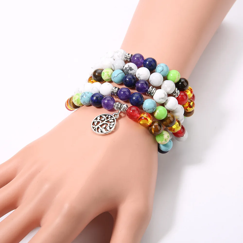 

Factory Wholesale Bohemian Fashion Jewelry Natural Stone Seven Chakra 108 Rosary Beaded Bracelet Necklaces, Picture