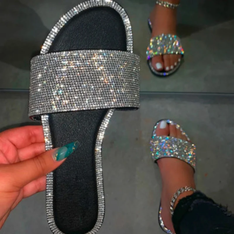 

Ready to ship rhinestone sandals flat platform diamond women for sale