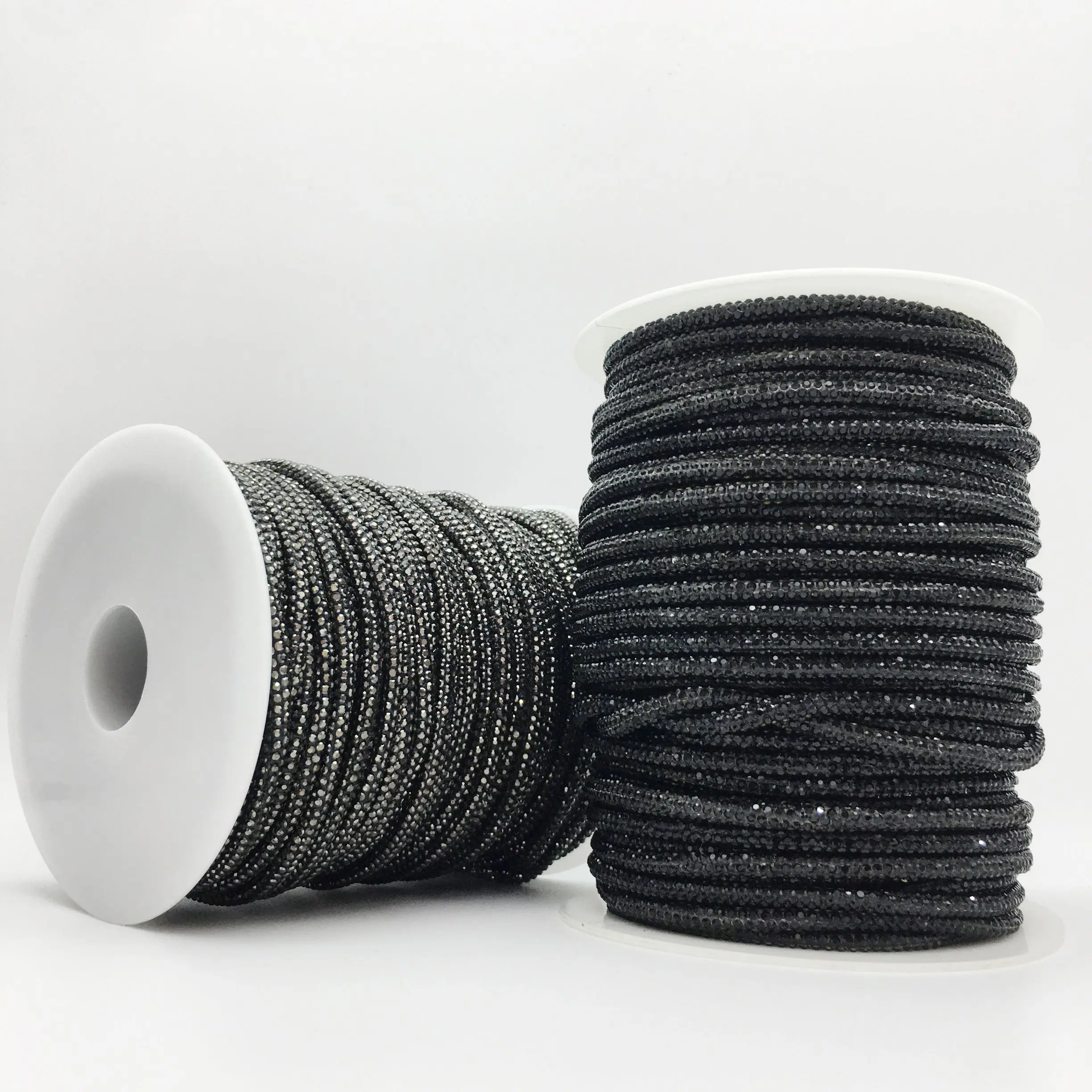 SINONG 6-row Crystal Decorative Shoelaces DIY Rope Rhinestone Black Round Tube Glass Bow Rhinestone