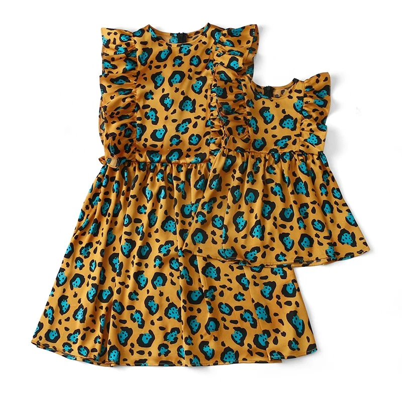 

OEM Ruffle sleeveless parent-child wear wholesale mommy and me sets casual summer chiffon dress for mommy and baby girl, As picture shows