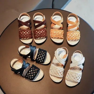 

Wholesale Little Girl Ballet Flat Braided Design Kids Princess Girls Summer Sandals, White,black,brown,yellow