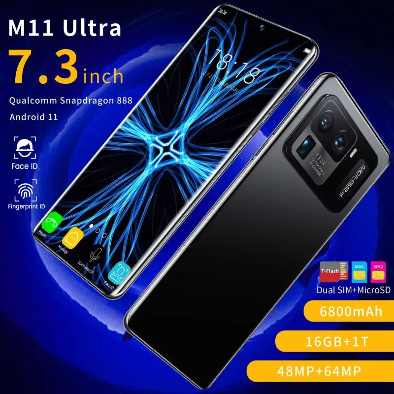 

New Unlocked Smartphone M11 U1tra With Dual SIM Card Face ID Original Unlock Android 11 16GB+1TB Celulares