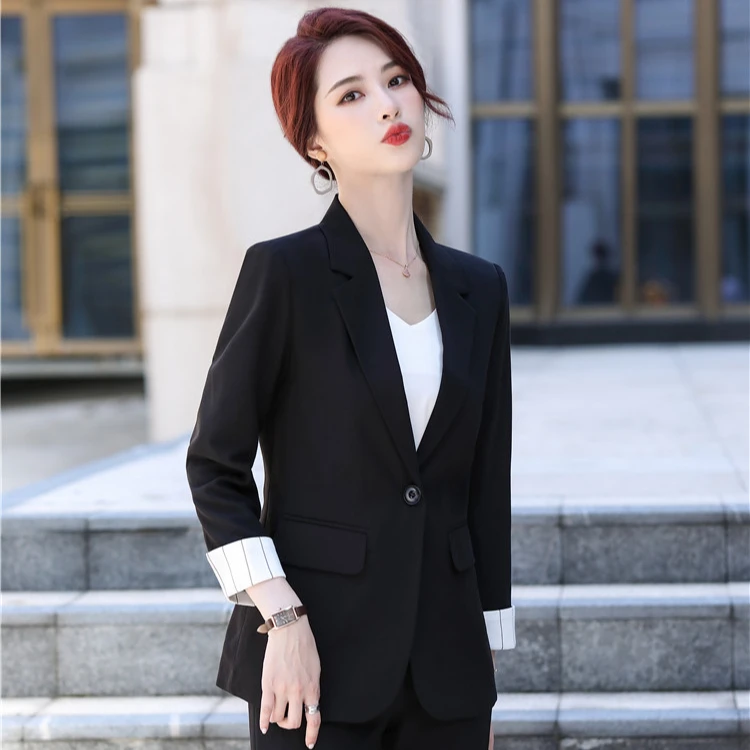 

Plus size custom wholesale office black suit women blazer suit office uniform