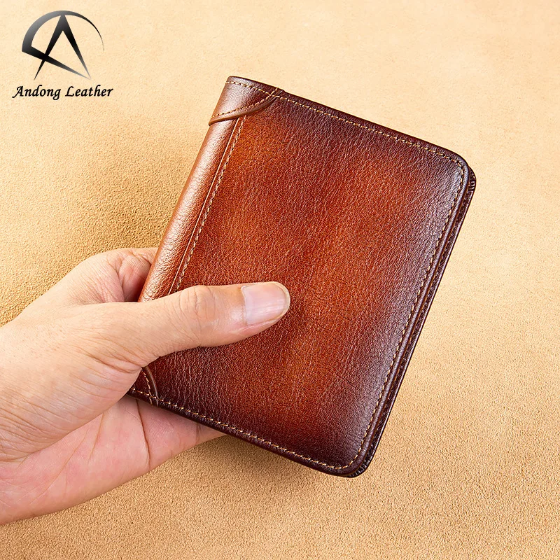 

Retro RFID Blocking Short Wallets for Men Polished Genuine Cow Leather Slim Wallet Male Purse Card Holder Business Fashion