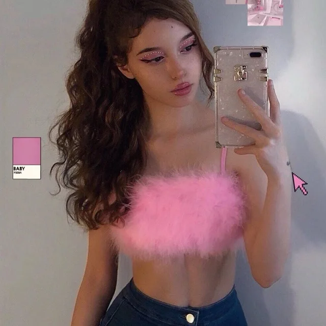 

2020 best seller pink fur bra bandeau top sexy bandeau crop top, Pink,white,black