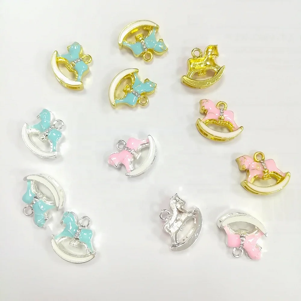 

Cute Mini Enamel Rhinestone Crystal Animal Rocking Horse Baby Pin Charms For DIY Jewelry Making, Various, as your requsts