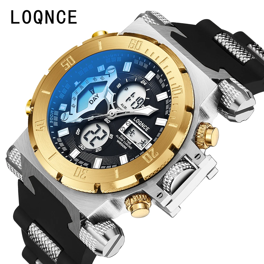 

New LOQNCE Men Military Sport Watches Mens LED Digital Waterproof Quartz Watch Dual Display Clock Relogio Masculino, 4colors for choice