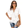 Summer explosion women's V-neck short-sleeved shirt waist tied design slim women's blouse