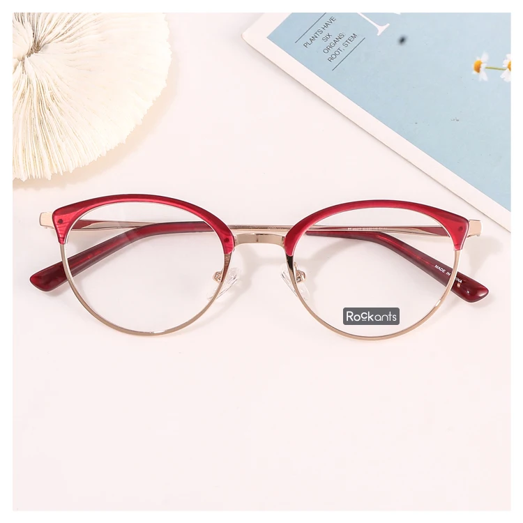 

Fashion design round metal optical frame acetate rim eyeglasses woman frames optical eyeglasses glasses, 3 colors