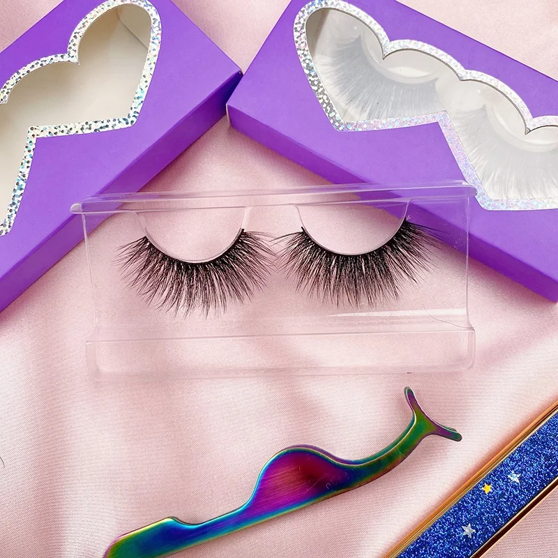 

Faux mink silk lashes bulks wholesale custom lashbox packaging fiber false eyelash purple paper boxes