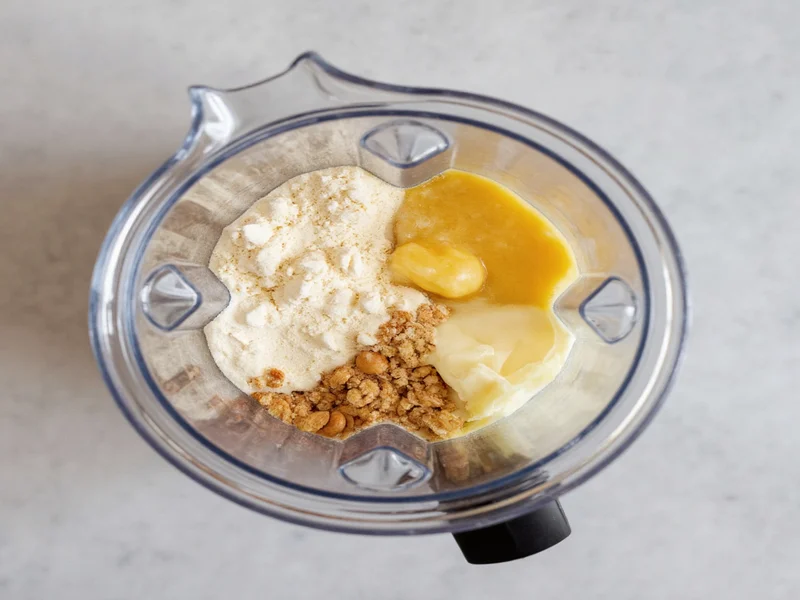 Blending homemade coffee creamer ingredients in glass container
