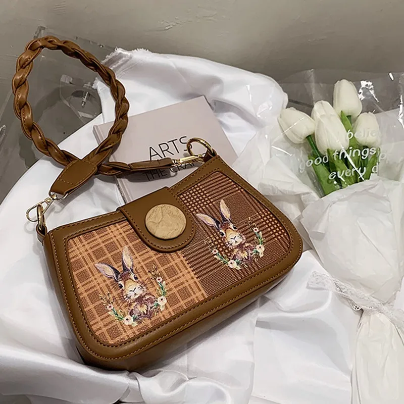 

Female Bag Original Design Niche Retro Armpit Bunny Baguette Shoulder Bag