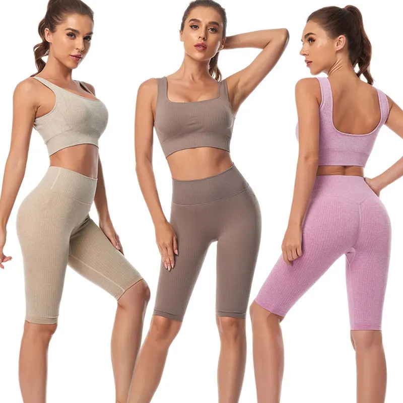 

2Pcs Women Sport Suit Gym Set Crop Top Seamless Shorts Push ups Workout Running Clothing Gym Wear Athletic Sportsuit Yoga Set