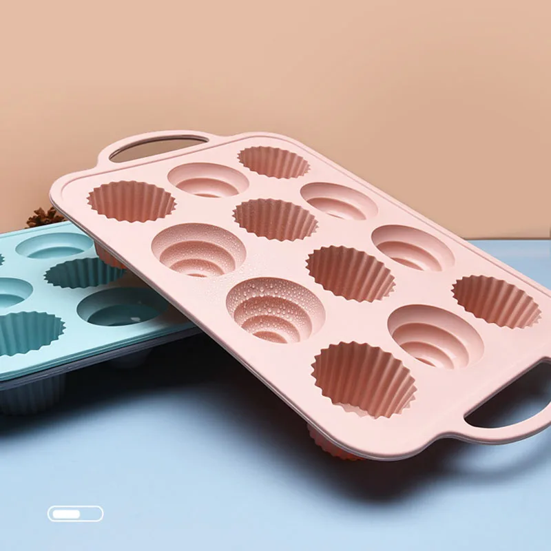 

12 Cavity Cake Molds Silicone Baking Pan Cake Mold for Kitchen Baking Tool, Pink,grey and sky blue