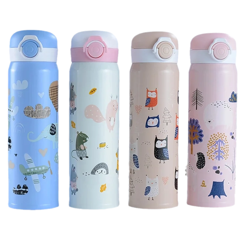 

500Ml 304 Stainless Steel Cute Cartoon Bouncing Thermos Water Bottle Travel Mug Vacuum Flask