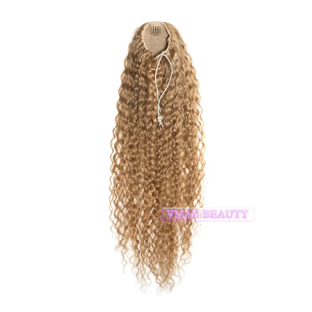 

VMAE Hot Selling #27 Strawberry Blonde 120g 3A Horsetail Tight Hole Curly Human Remy Hair Drawstring Ponytail Extension
