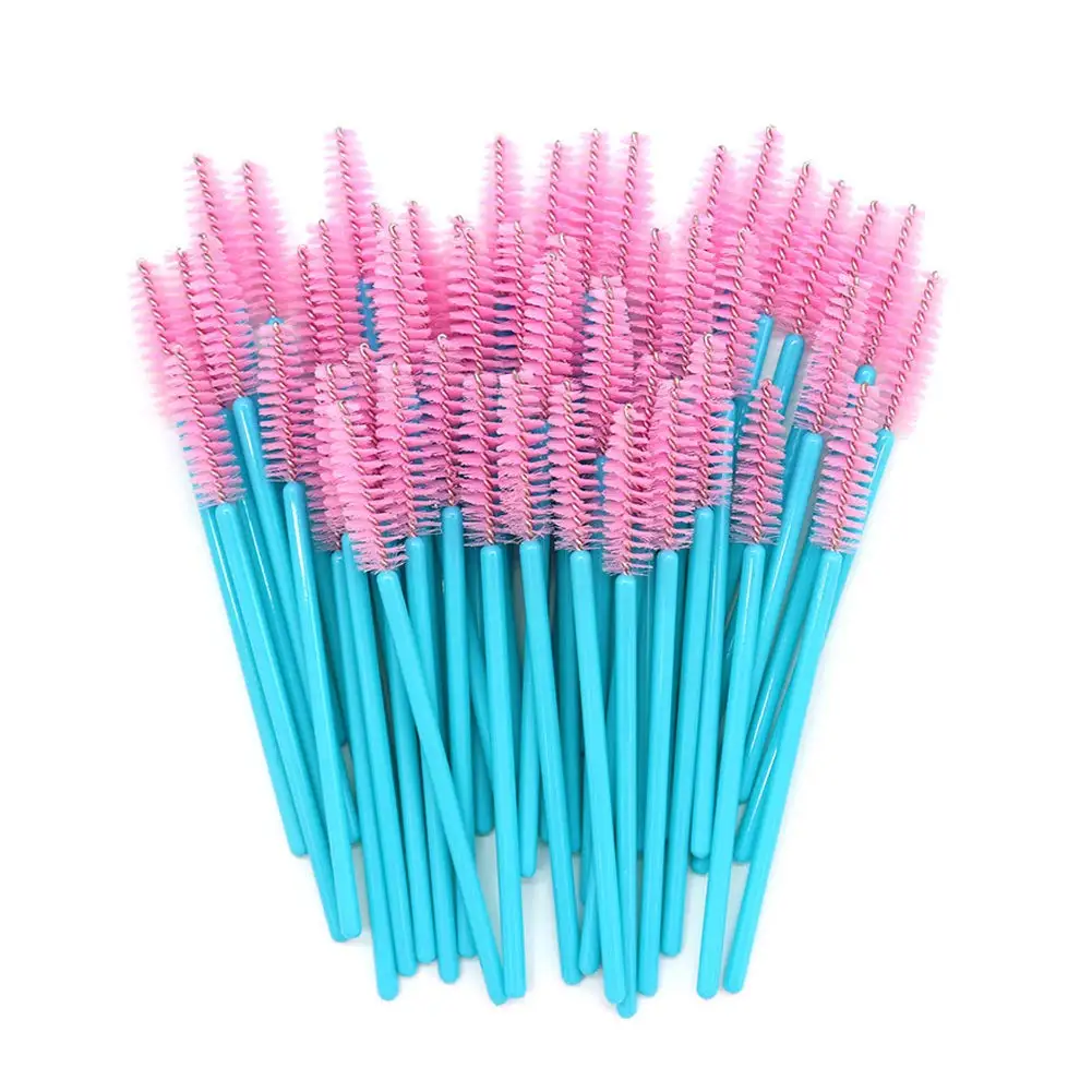 

New arrival blue handle pink brush top quality nylon disposable mascara wands eyelash makeup brush eye lashes extension brushes, Red,pink,purple,blue,yellow