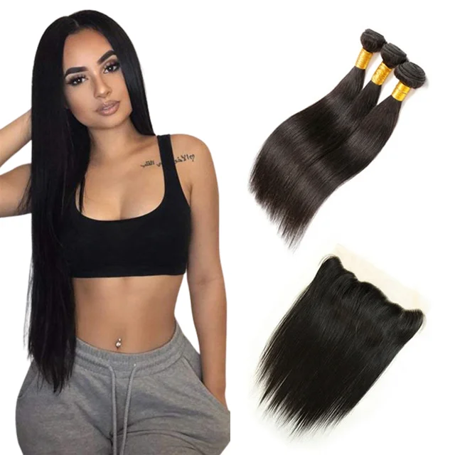 

Wholesale virgin Brazilian straight human hair bundles with swiss lace frontal, 100% human hair lace frontals Hair vendors