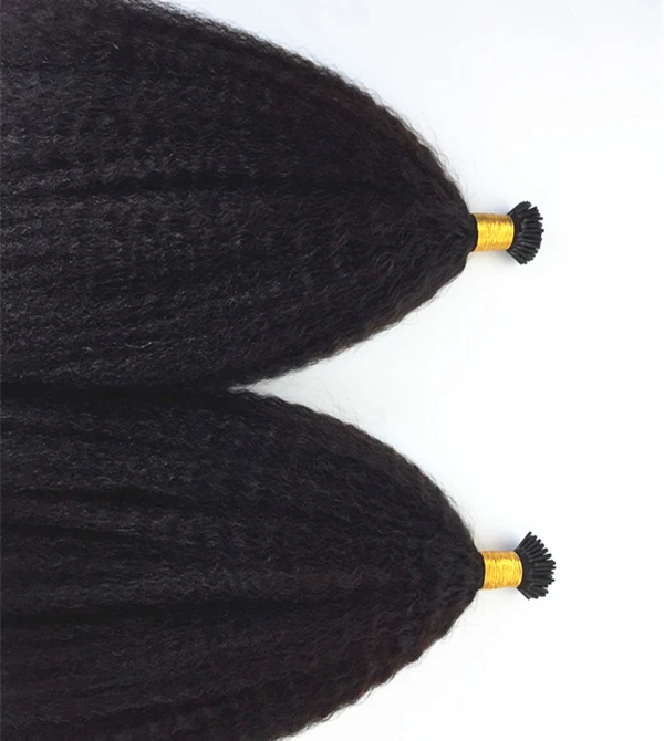 

Indian Raw Virgin Natural Black Pre Bonded Cuticle Aligned Human Hair Keratin Stick Prebonded Afro Kinky Curly I Tip
