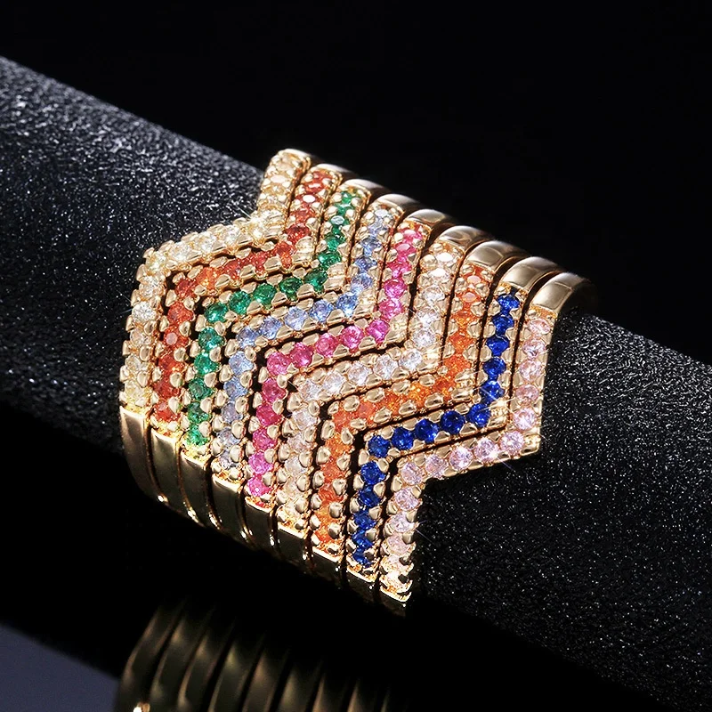 

Creative Exquisite Geometry Micro Inlaid Colorful Zircon Rings for Women Fashion Wild Bohemia Party Jewelry Gift