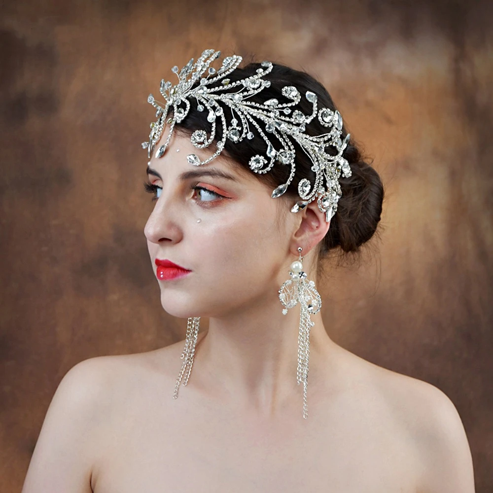 

GENYA Rhinestone Bridal Comb Barrett Handmade Flower Clip Head Pieces Wedding Headband Crystal Hair Accessories for Women, Picture