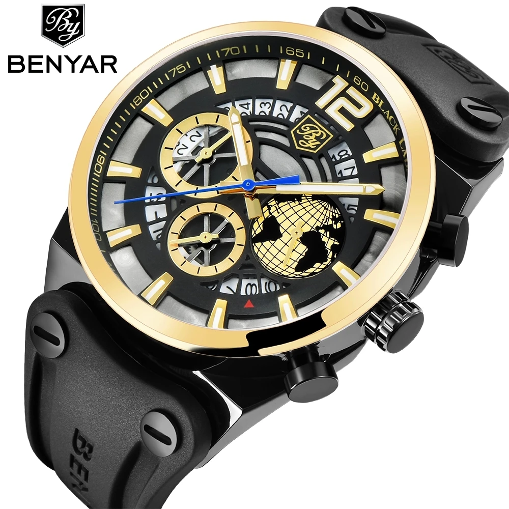 

BENYAR BY 5141 Top Brand Men's Watches Sport Quartz Watch Fashion silicone Watches Men Analog Male Waterproof Clock