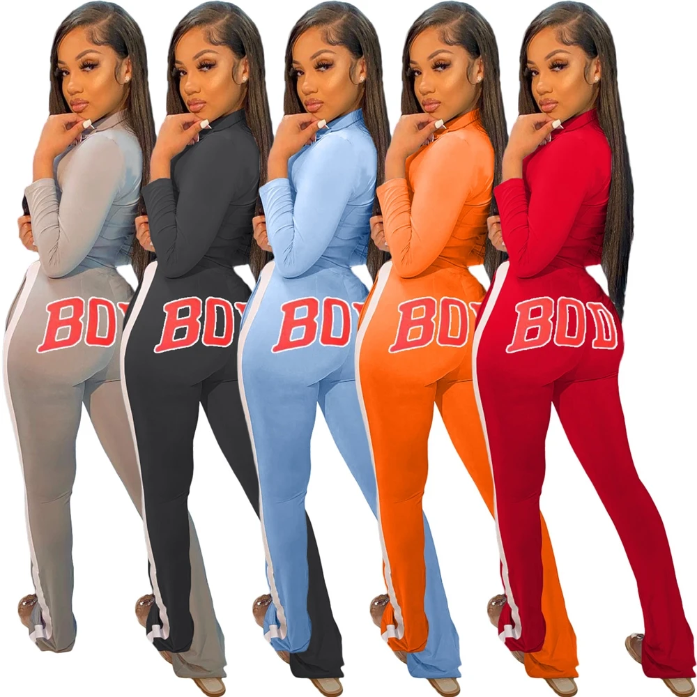 

MD-2022 new Winter And Autumn Fashion Clothing Women Coats Jackets Girls' Lucky Label 2 Pieces Pants Sets Wholesale Jogging Suits Sets