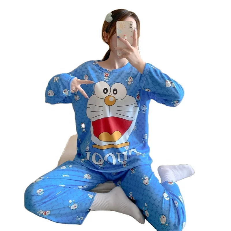 

Women's Pajamas Spring Autumn Polyester Long Sleeve Sleepwear Cartoon Nightwear Outwear 2Pcs Sets Students Household For Lady, Picture shows