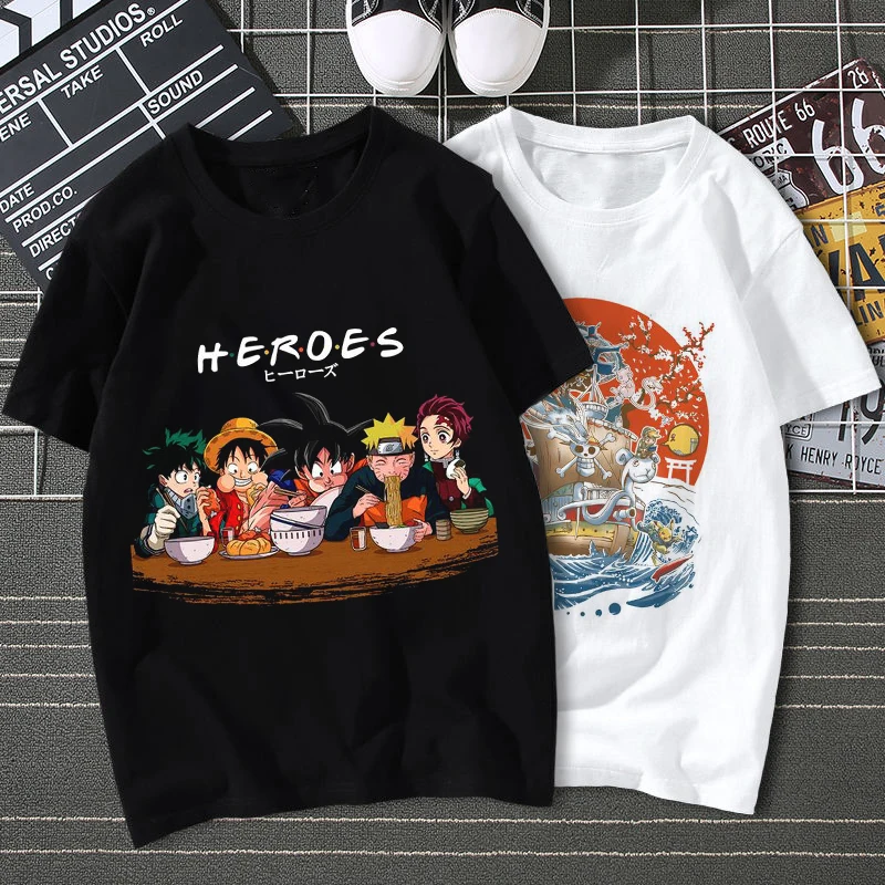 

Unisex Fashion Casual Short Sleeve Tops Tee Japanese Anime Hero Luffy Demon Slayer Saitama T-Shirt Women Harajuku Men Tshirt 4XL