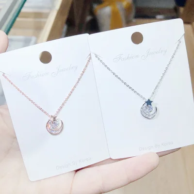 

XL60758 Korean fashion white gold plated brass zircon women jewellery moon star pendant necklaces, Picture shows