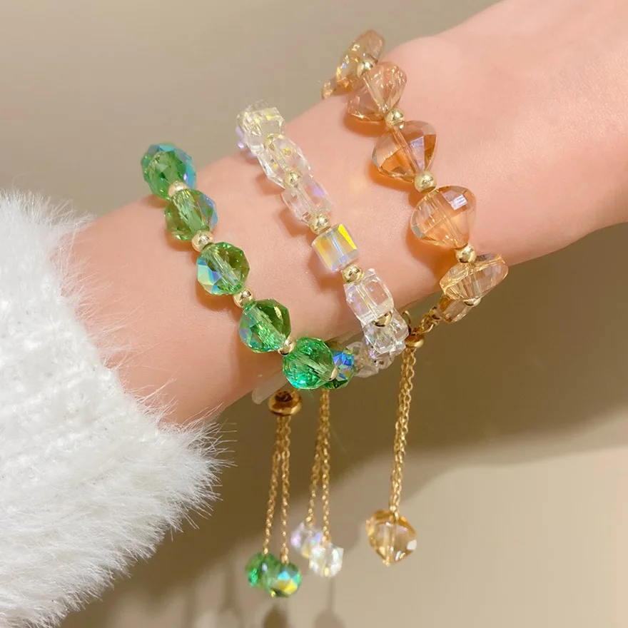 

Summer Hot Sale Colorful Crystal Beads Bracelet Ins Adjustable Chain Natural Crystal Stone Bracelet for Women Girls