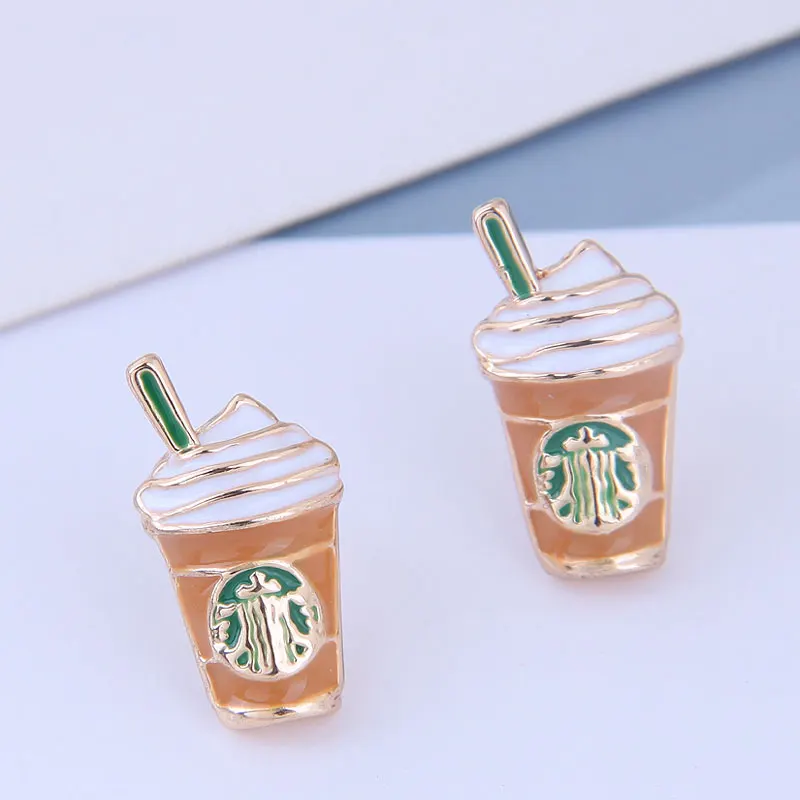 

Enamel Female Gift Fashion Jewelry Accessories Cute Cartoon Coffe Cup Stud Earrings, As picture