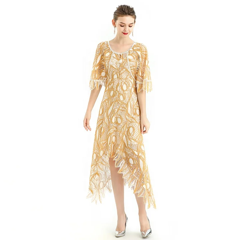 

D078-6 womens dresses Summer Elegant Asymmetric luxury lace tassel evening casual dress