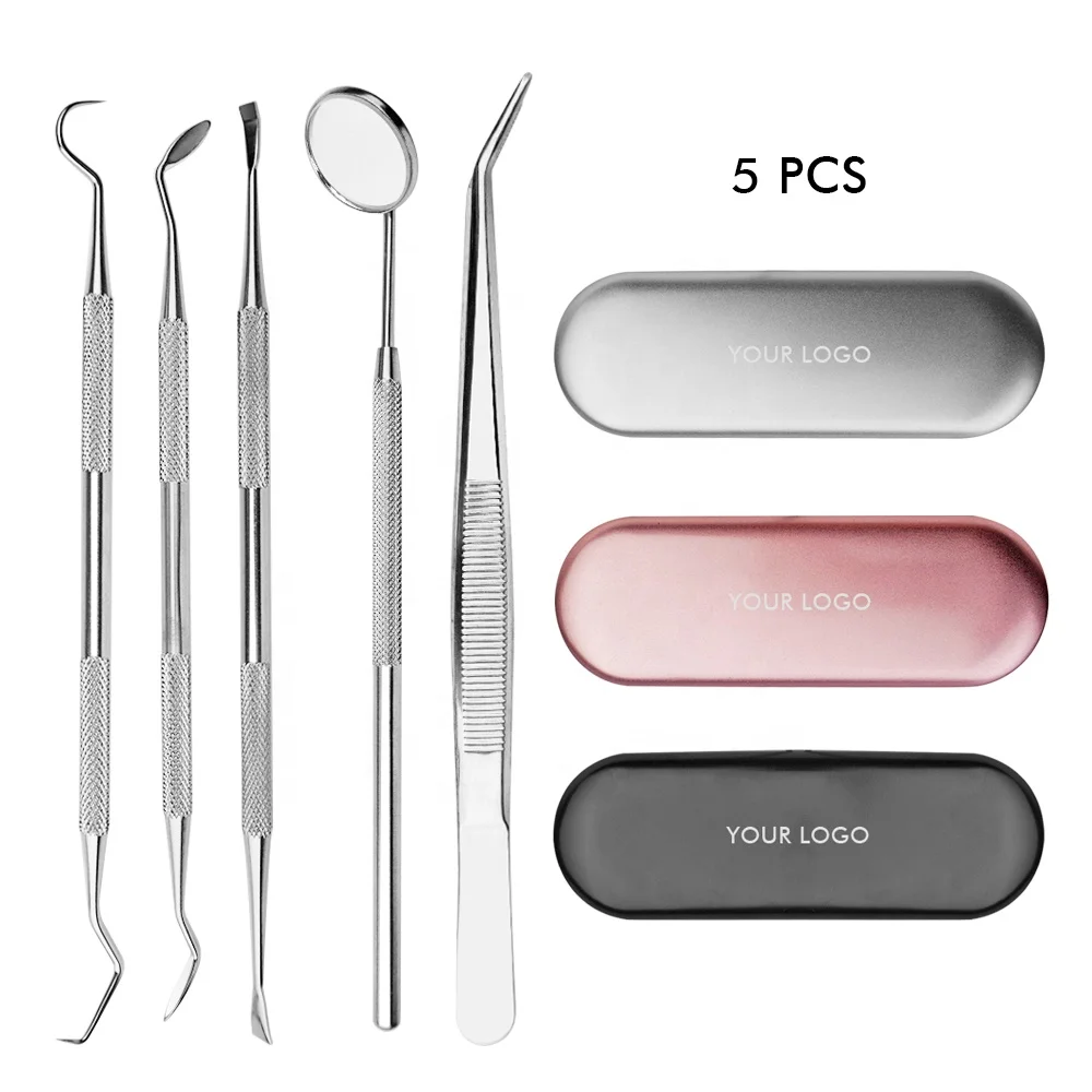 

Stainless Steel Dental Tools 5 Pack Professional Plaque Remover Teeth Cleaning Tools Set, Silver, pink, black