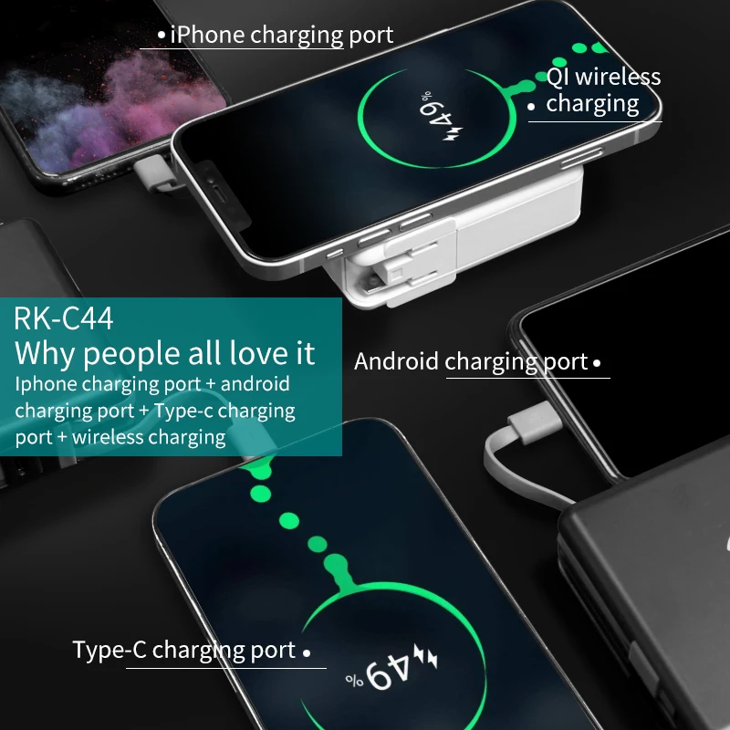 Fold design 3 in 115w fast charge wireless charger stand 10000mah fast charging adapter Wireless Powerbank for all phones RK-C44 - ANKUX.COM