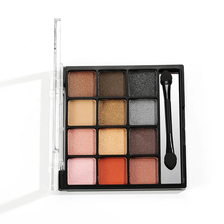 

Favorable price three-color matte pearlescent earth color easy to apply waterproof eyeshadow palette, 12 colors