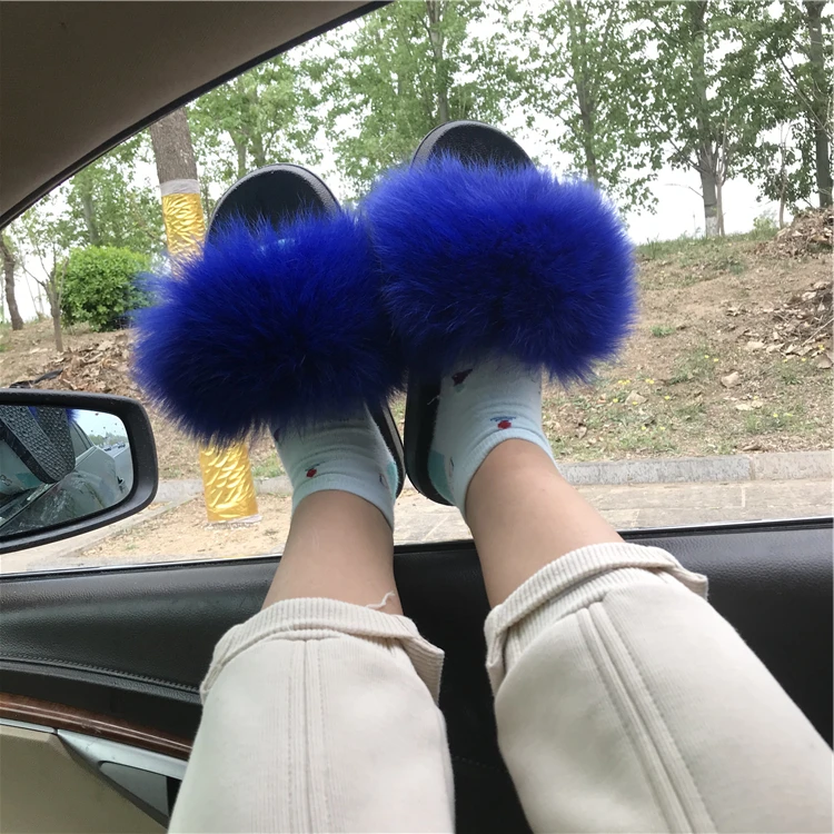 

New trend 2021 fashion beautiful color luxury faux fur slippers wholesale, Customized color