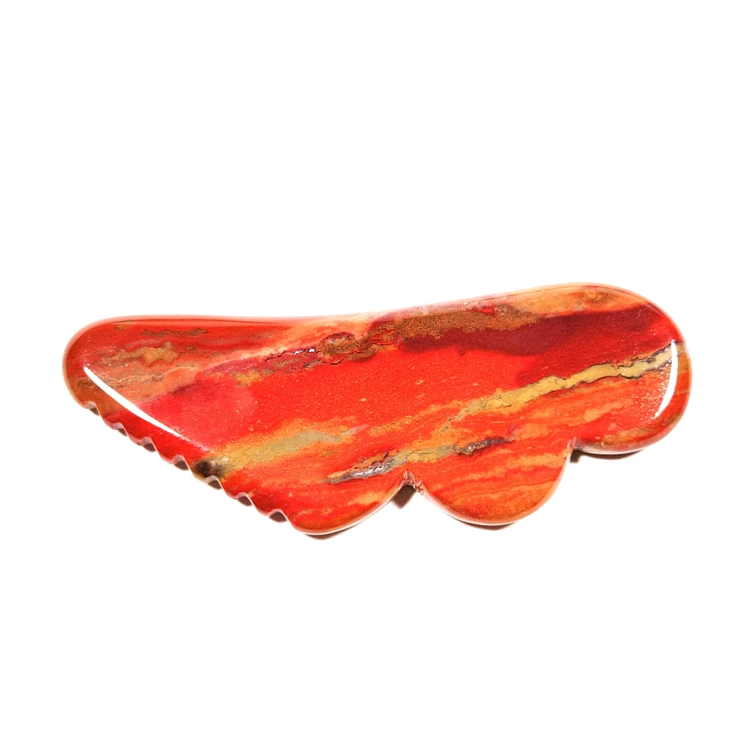 

Customized logo beauty personal care natural jagged Mookaite jasper wing gua sha jagged guastone