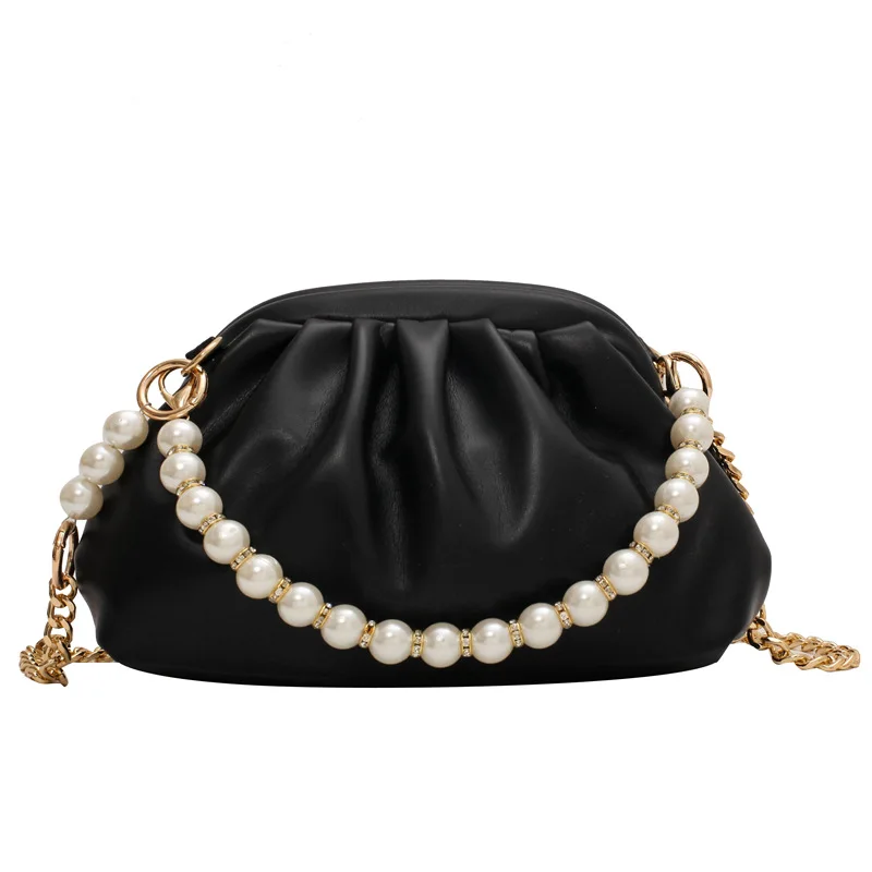 

Fashion pleated cloud bag 2021 new Korean version personalized design INS  pearl chain cross-body bag, 5 colors