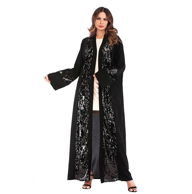 

Middle East Large Size Muslim Sequin Stitched Cardigan Robe Women European and American Fashion Nida Long Skirt 1678