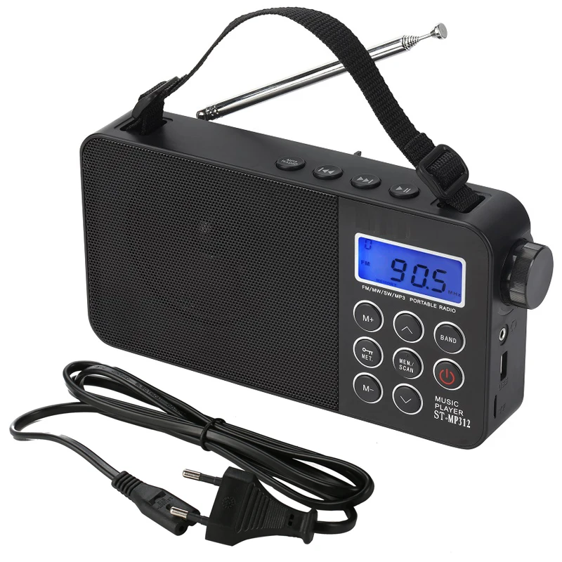 

Battery Operated Portable USB AM FM SW Analog Radio with DSP, Black