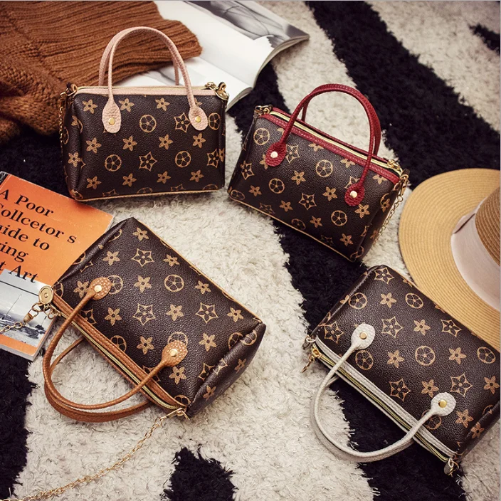 

European fashion floral single shoulder and messenger bag designer ladies handbag sets, Dark brown